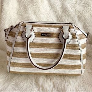 Kate Spade Catherine Street Pippa Striped Satchel Handbag in Tan and White
